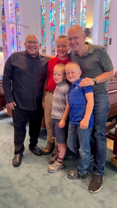 Composer Jacob Bancks, right, with his sons (L-R) John, Leo and Henry in September 2023 with clarinetist Ricardo Morales, in Washington, D.C.