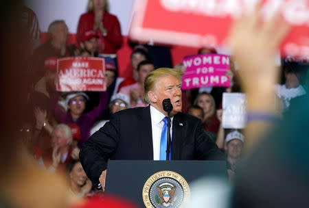 U.S. President Donald Trump speaks during a Make America Great Again rally in Richmond, Kentucky, U.S., October 13, 2018. REUTERS/Joshua Roberts