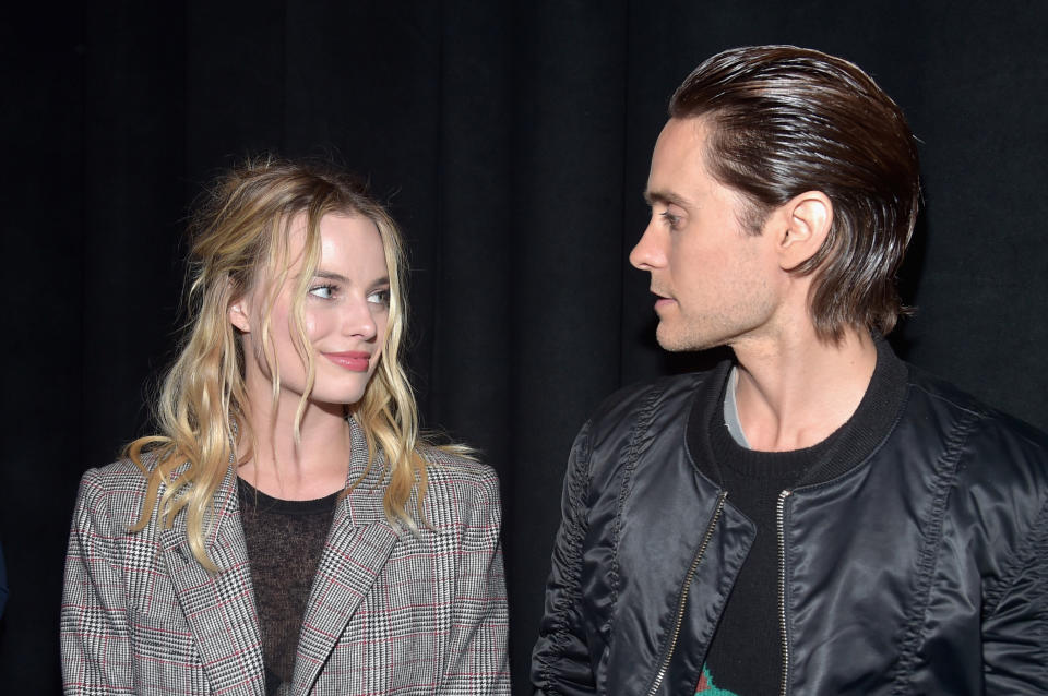 LAS VEGAS, NV - APRIL 12:  Actress Margot Robbie (L) and actor Jared Leto attend CinemaCon 2016 Warner Bros. Pictures Invites You to "The Big Picture," an Exclusive Presentation Highlighting the Summer of 2016 and Beyond at The Colosseum at Caesars Palace during CinemaCon, the official convention of the National Association of Theatre Owners, on April 12, 2016 in Las Vegas, Nevada.  (Photo by Alberto E. Rodriguez/Getty Images for CinemaCon)