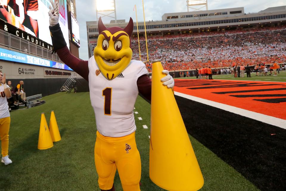 Arizona State mascot Sparky didn't have much to cheer about during a 34-17 loss at OSU last season in Stillwater.