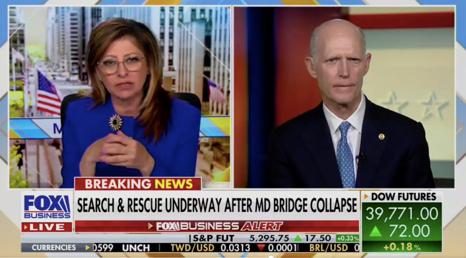 Fox News host Maria Bartiromo and Senator Rick Scott (Fox Business)