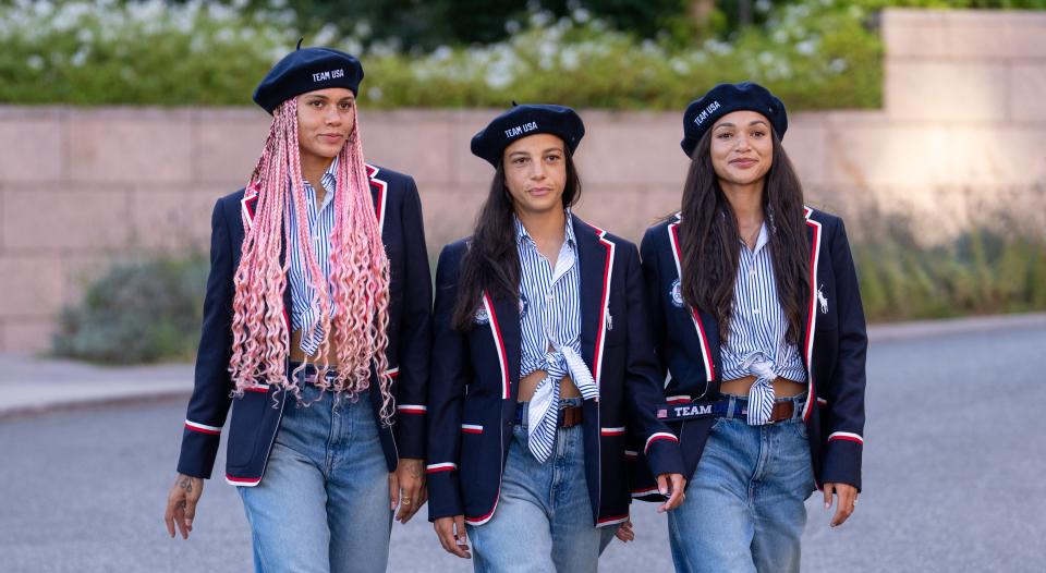 Rechts: Trinity Rodman, Mallory Swanson en Sophia Smith. (Brad Smith/ISI/Getty Images)