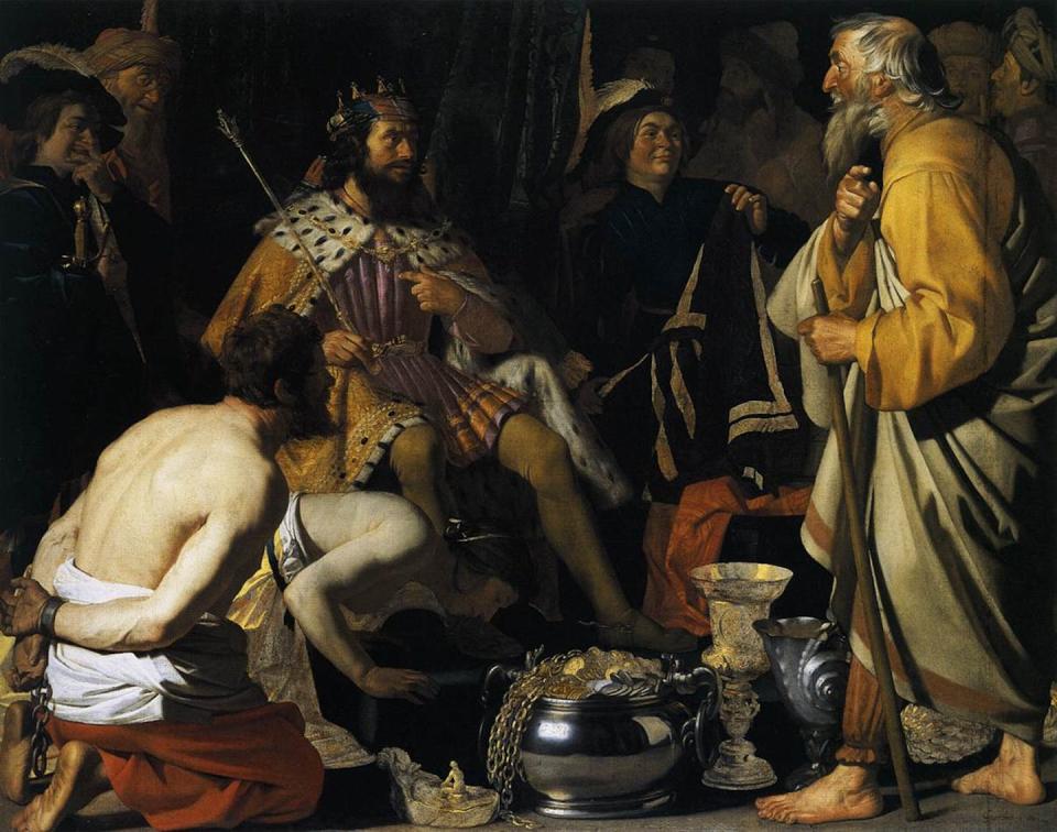 Pintura que captura el encuentro entre Creso y Solón, de J.H. van de Horst, en 1624. <a href="https://es.wikipedia.org/wiki/Archivo:Solon_Creso.jpg" rel="nofollow noopener" target="_blank" data-ylk="slk:Kunsthalle de Hamburgo / Wikimedia Commons;elm:context_link;itc:0;sec:content-canvas" class="link ">Kunsthalle de Hamburgo / Wikimedia Commons</a>