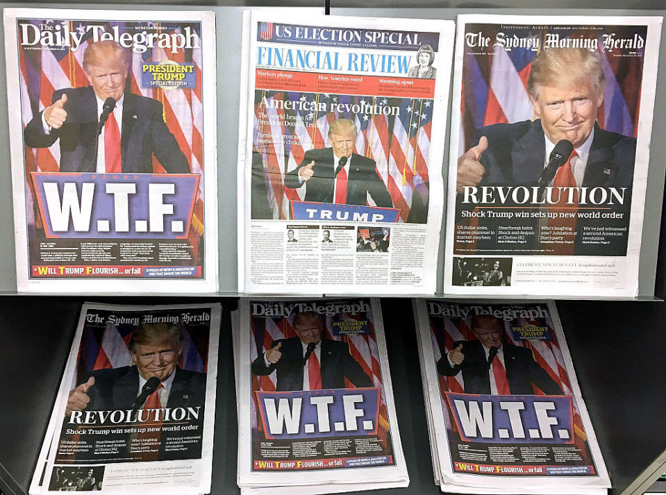 Newspapers from the day after Trump was elected president