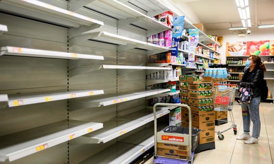 Empty supermarket shelves in Hong Kong.