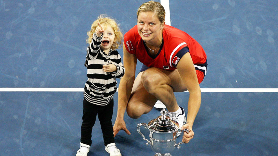 Kim Clijsters, pictured here with daughter Jada after the 2009 US Open final. 