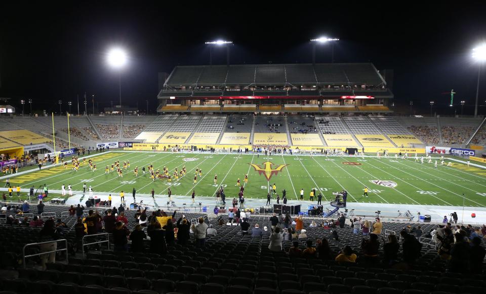 Arizona State takes the field to play UCLA during a Pac-12 game at Sun Devil Stadium in Tempe on Dec. 5, 2020.