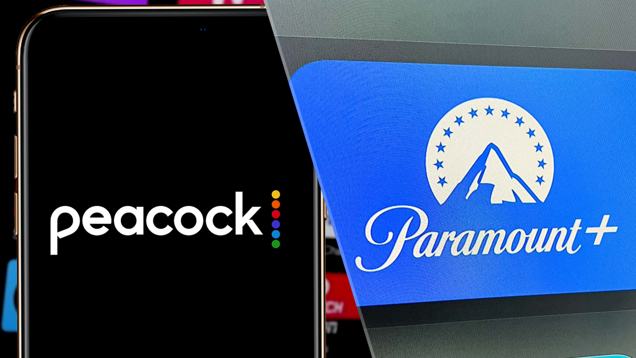  Peacock and Paramount Plus logos side by side. 