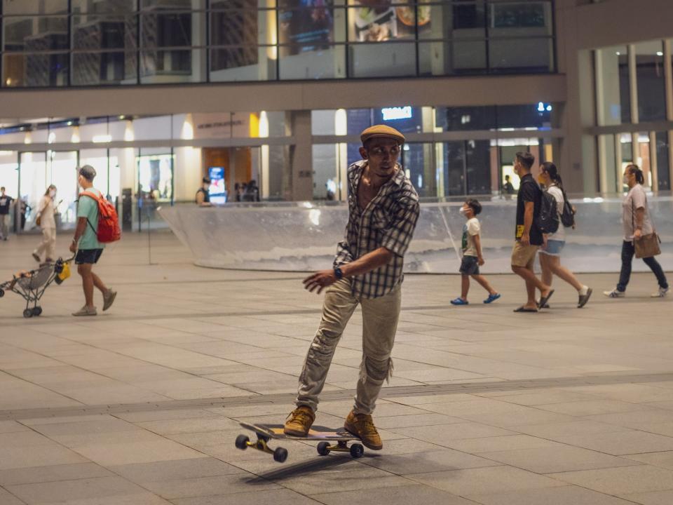 Skating in front of Shoppes at Marina Bay Sands.