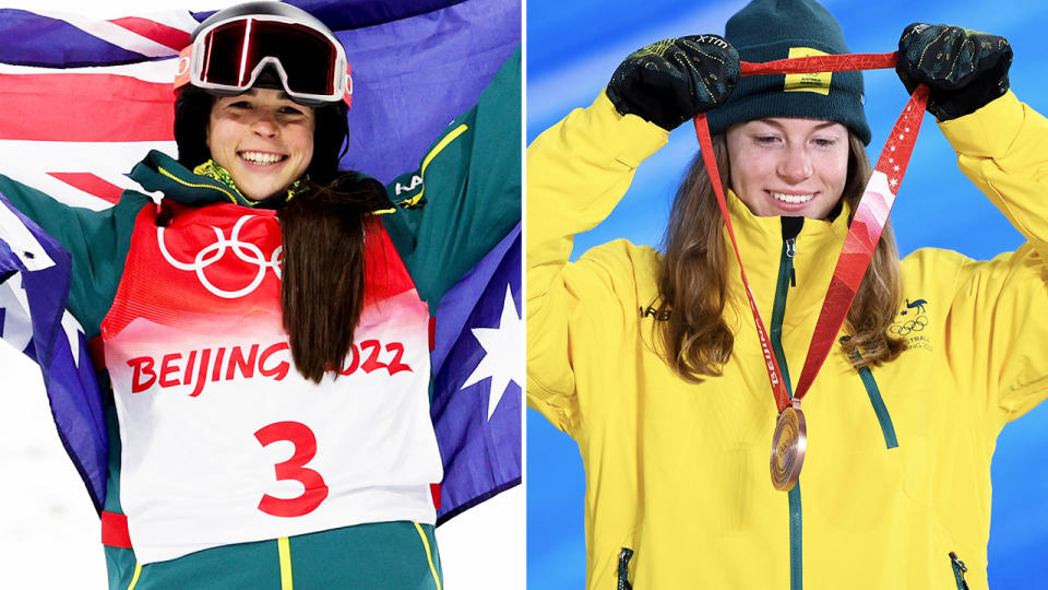 Jakara Anthony and Tess Coady, pictured here after giving Australia its first multi-medal day in Winter Olympics history.