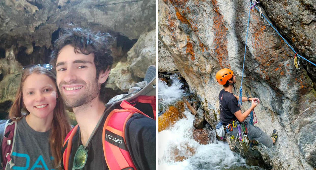 A photo of Daniel and Emma Heritage together and a photo of Daniel climbing in Canada.