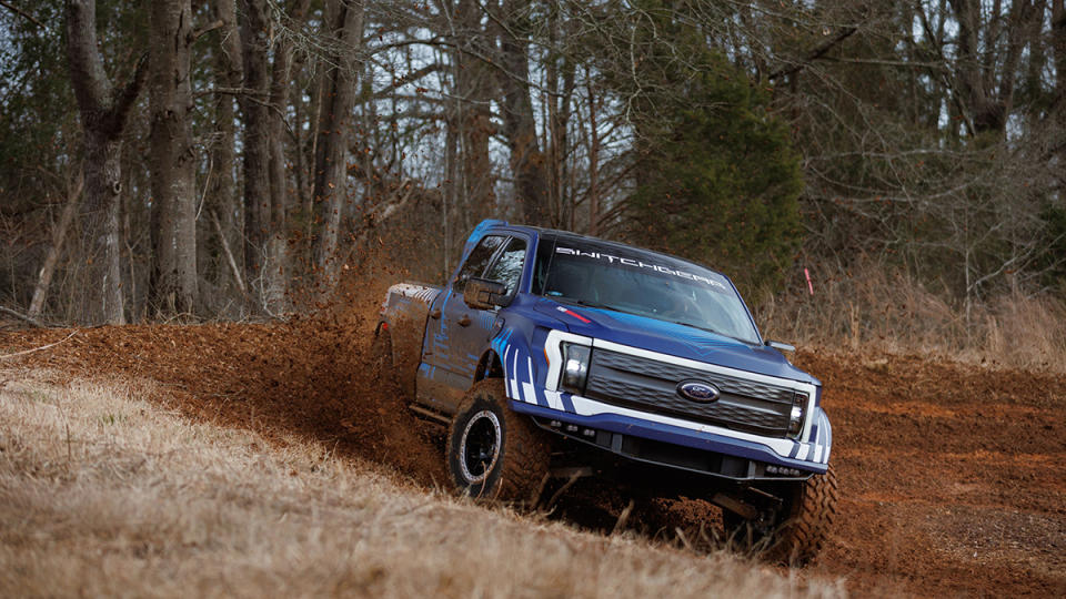 The Ford F-150 Lightning Switchgear kicking up mud