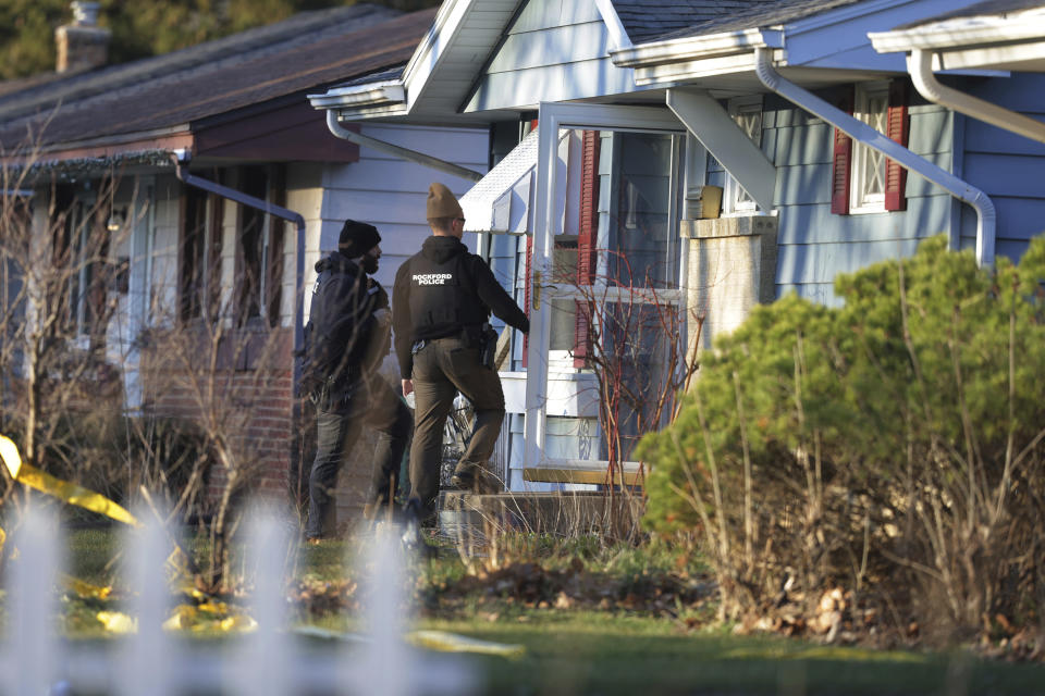 FILE - Police investigate stabbings that left several people dead and others injured, Wednesday, March 27, 2024, in Rockford, Ill. Christian Soto, the man charged with murdering four people and injuring seven others by stabbing and beating the victims in the northern Illinois city of Rockford, is expected back in court on Tuesday, April 2. (Stacey Wescott/Chicago Tribune via AP, File)