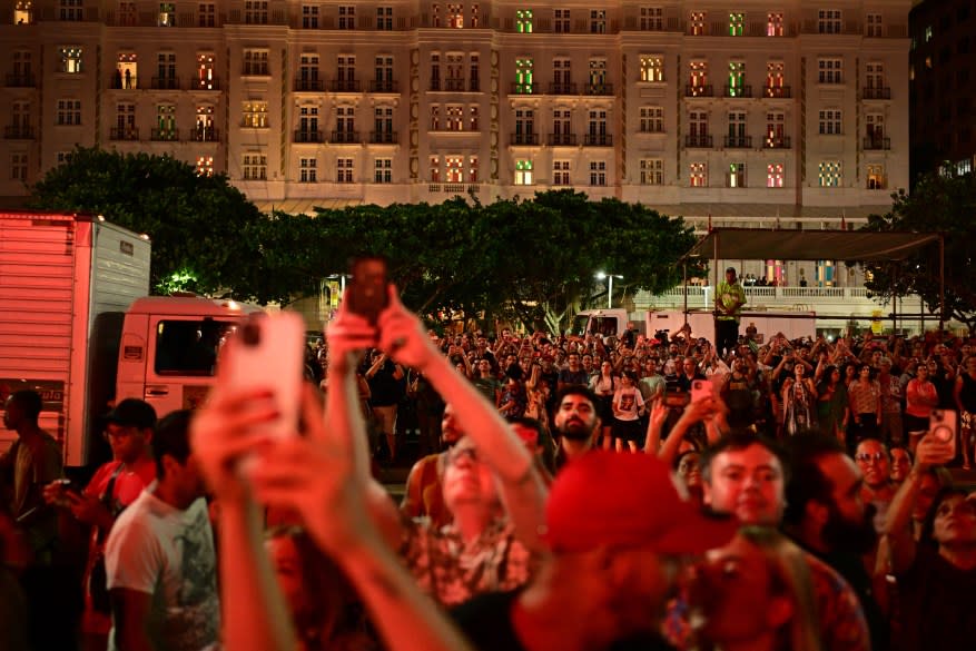 Madonna rehearses on stage at Copacabana beach in Rio de Janeiro, Brazil on May 2, 2024.