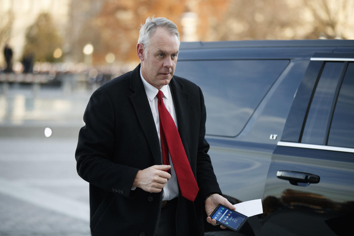 Secretary of the Interior Ryan Zinke arrives at the Capitol. (Photo: Shawn Thew/Pool/Getty Images)