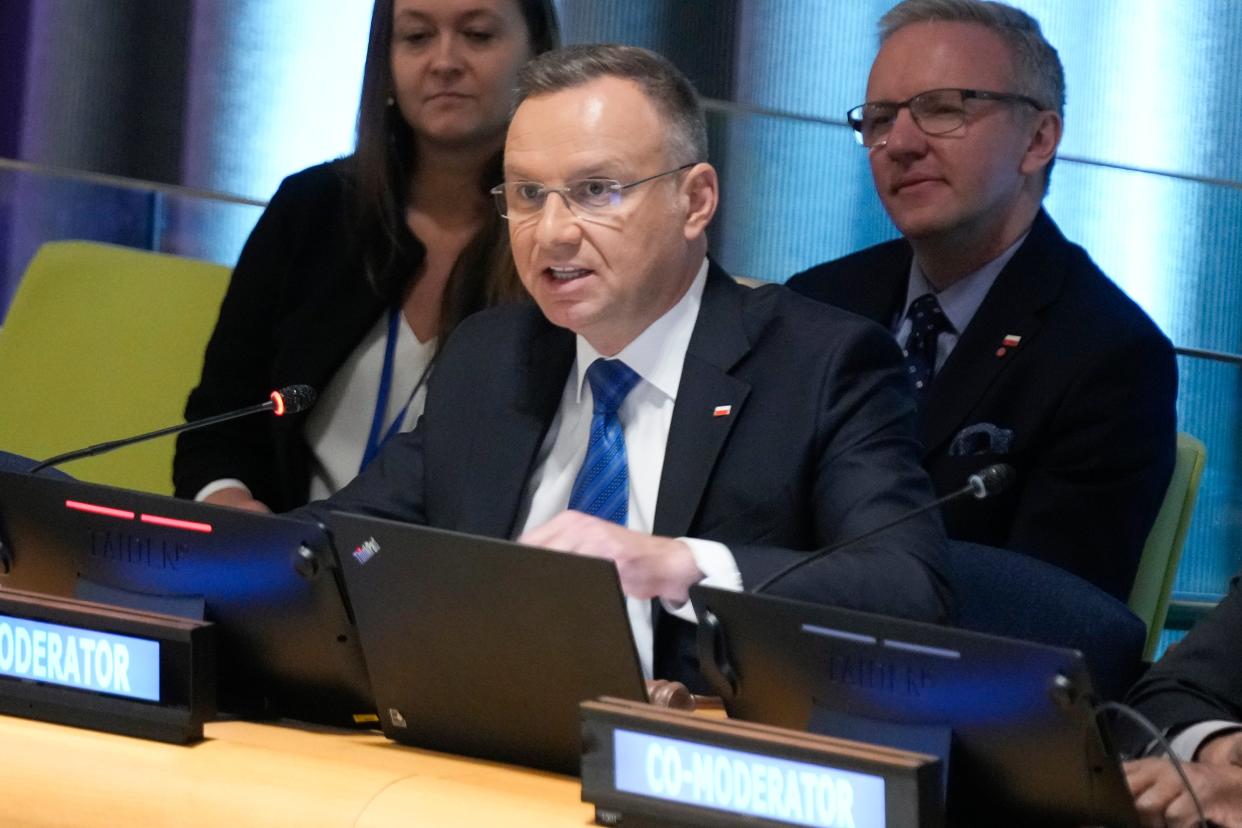 Andrzej Duda, President of Poland, speaks during an event at the SDG Summit at United Nations headquarters in September (Copyright 2023 The Associated Press. All rights reserved.)