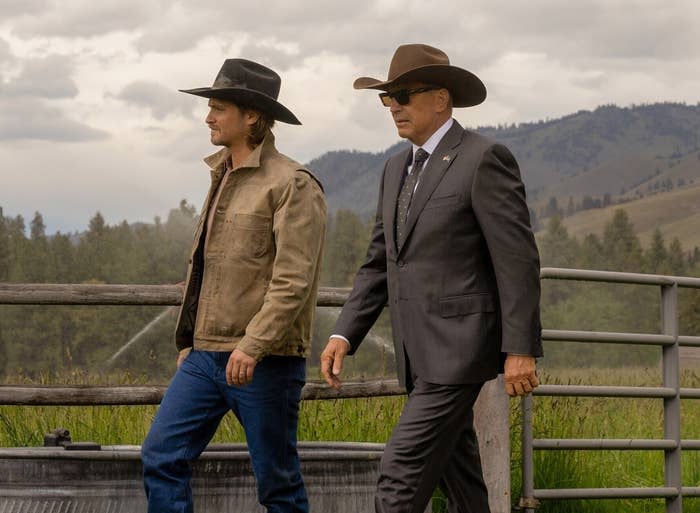 Luke Grimes and Kevin Costner in Yellowstone