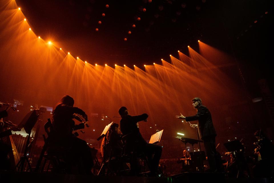 An orchestra set starts the performance for Bad Bunny’s “Most Wanted Tour” at Bridgestone Arena in Nashville, Tenn., Saturday, May 11, 2024.