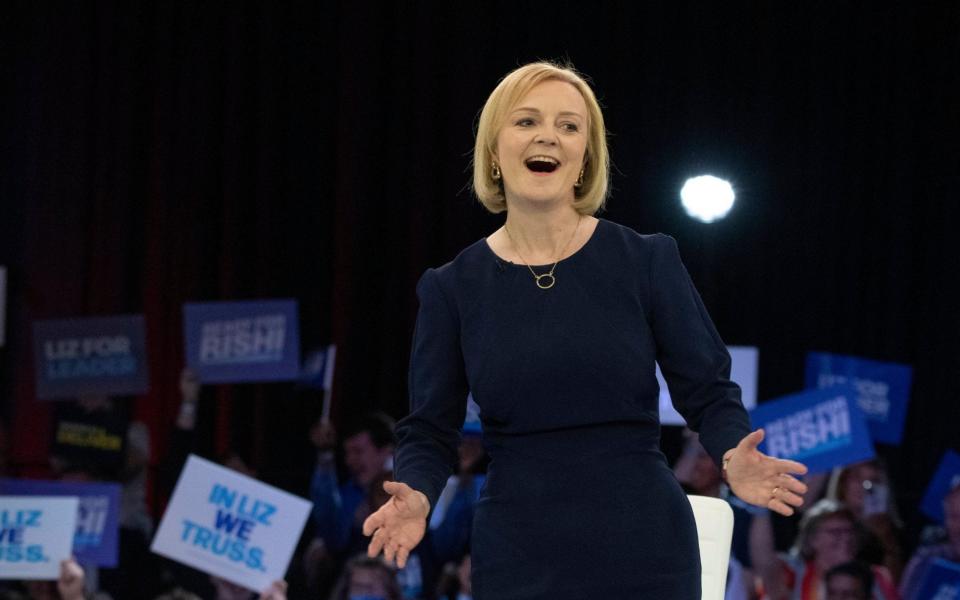 Liz Truss speaks during the Conservative Leadership hustings on August 19, 2022 in Manchester, England