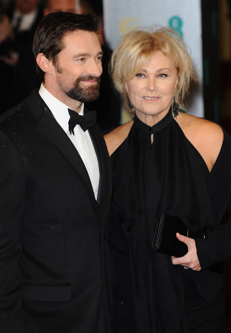 <p>Best Actor BAFTA nominee Hugh Jackman (for "Les Miserables") took his wife Deborah Lee Furness with him down the BAFTAs red carpet. The pair were relatively unscathed by the snow at the event -- the same of which couldn't be said of most others.</p>