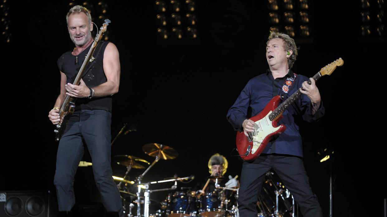  Sting (left) and Andy Summers perform onstage. 