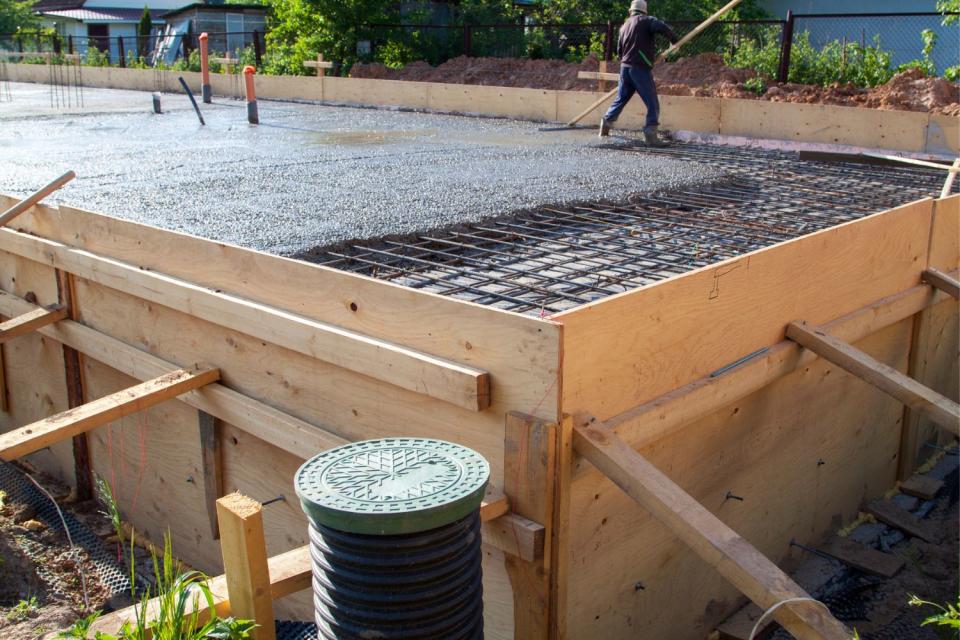 A close up of a foundation in the process of being built.