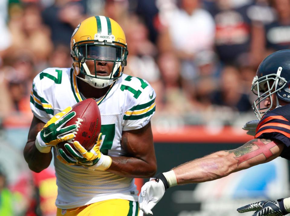 Wide receiver Davante Adams hauls in a touchdown pass that was called back due to a holding penalty during Green Bay's 38-17 win Sept. 28, 2014