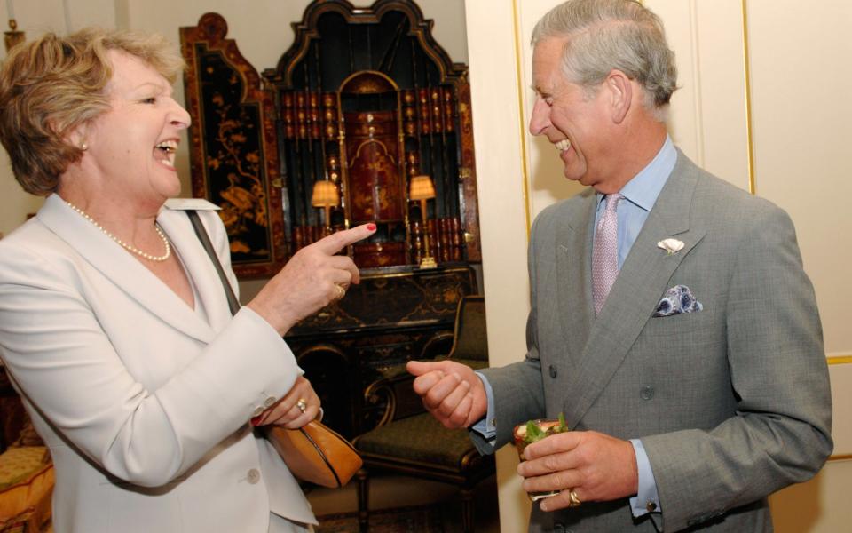 Former Actors' Benevolent Fund president Penelope Keith with the King at a reception held for the charity at Clarence House