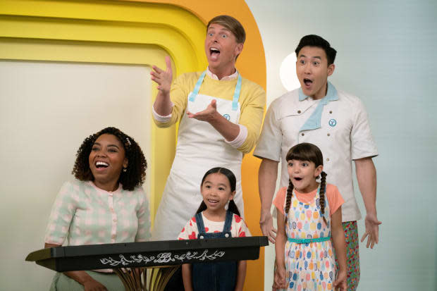 Markita Prescott, Jack McBrayer, Lucy Vuong, Nora Harriet and Albert Kong in "Hello, Jack! The Kindness Show" on Apple TV+<p>Apple TV+</p>