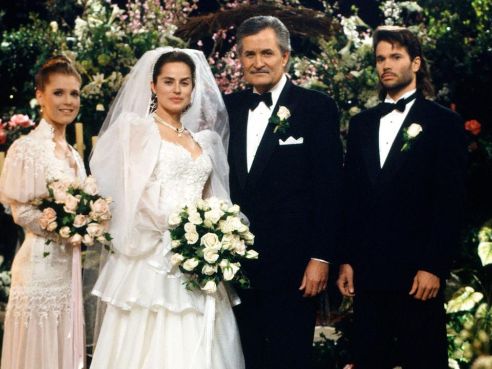 DAYS OF OUR LIVES -- "Victor Kiriakis & Carly Manning Wedding" -- Pictured: (l-r) Melissa Reeves as Jennifer Deveraux, Crystal Chappell as Carly Manning, John Aniston as Victor Kiriakis, Peter Reckell as Bo Brady (Photo by Chris Haston/NBCU Photo Bank/NBCUniversal via Getty Images via Getty Images)