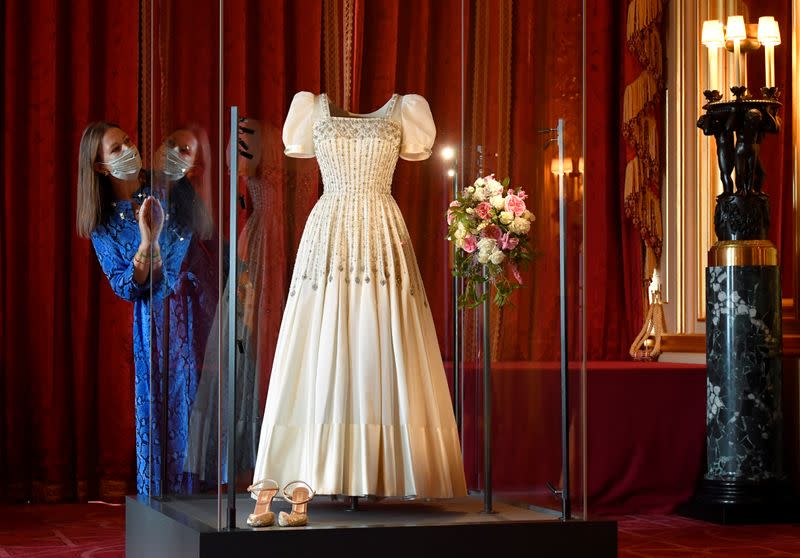 Wedding dress worn by Princess Beatrice of York, which was originally worn by Britain's Queen Elizabeth in the 1960s, ahead of it going on public display at Windsor Castle, Windsor, Britain