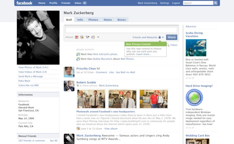 Facebook創立初期的介面，它開啟了新的社群時代。Facebook