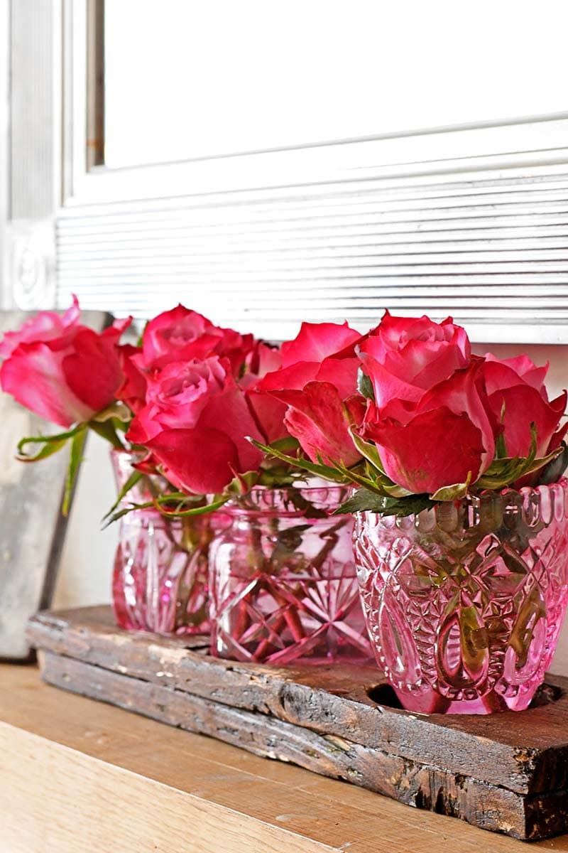 pink bud vases valentines day decor