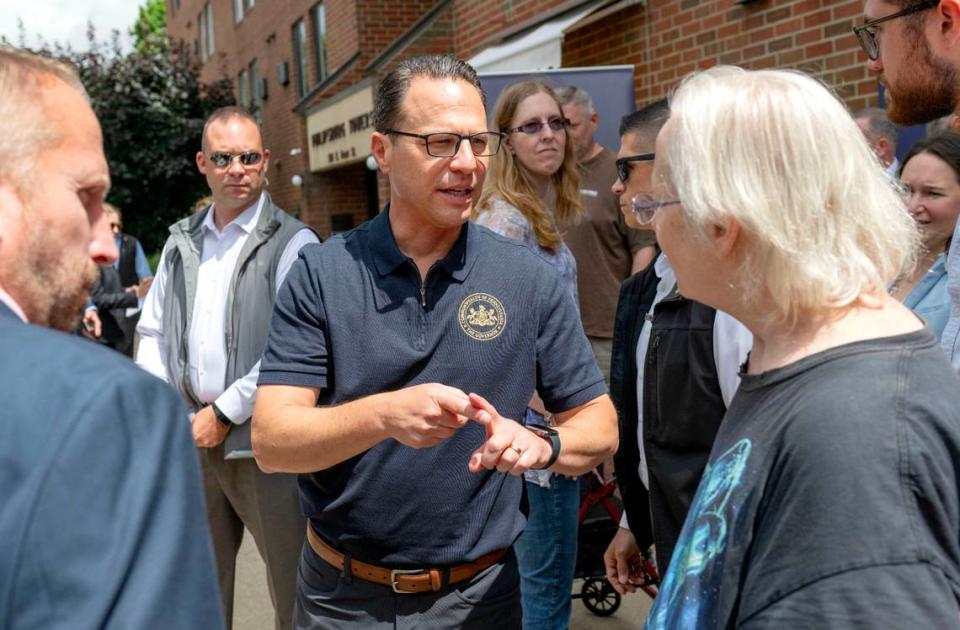 Pennsylvania Governor Josh Shapiro answers a question from a community member about the Property Tax/Rent Rebate program on Thursday, June 27, 2024 in Philipsburg.