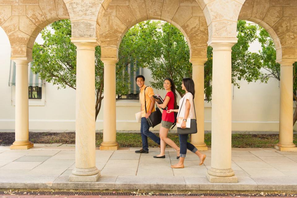 International students on campus at university