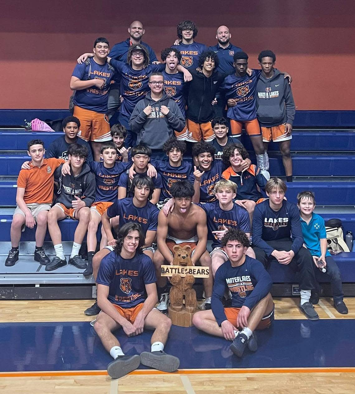 The Mater Lakes Academy wrestling team.