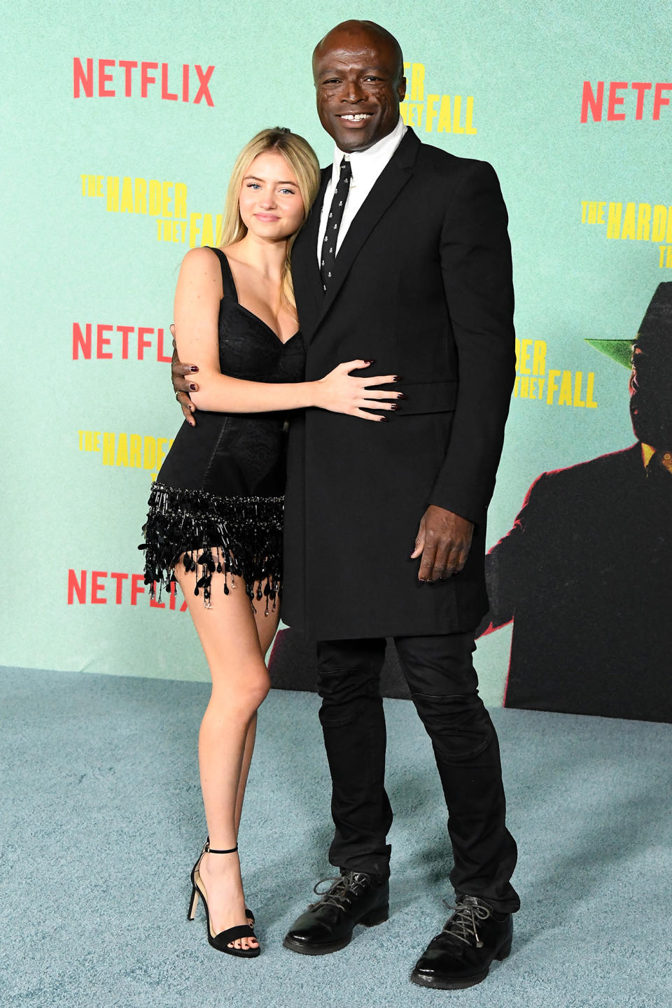 <p>Leni Klum and dad Seal pose at <em>The Harder They Fall</em> premiere at Shrine Auditorium and Expo Hall on Oct. 13 in L.A.</p>