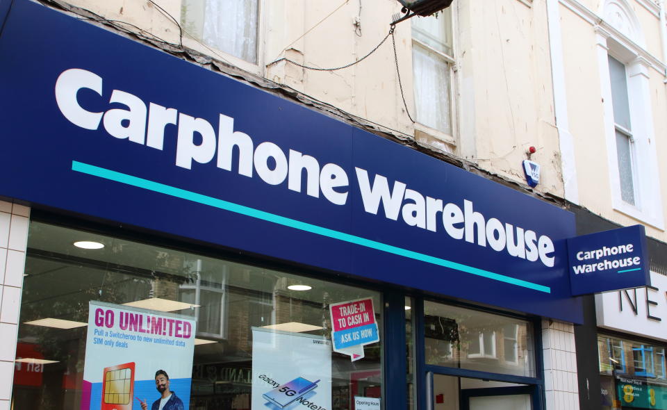 PAIGNTON, DEVON, UNITED KINGDOM - 2019/08/10: Carphone Warehouse store seen on the high street in Devon. (Photo by Keith Mayhew/SOPA Images/LightRocket via Getty Images)