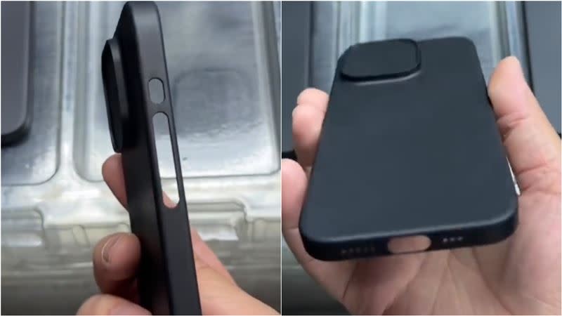 有爆料客指出，iPhone 15 Pro Max機身左上方的「靜音鍵」開孔較前代略為圓型。（圖／翻攝自推特）