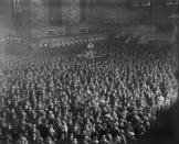 A view of the crowd at New York's Grand Central Station where the Bremen first plane to make a westward flight across the Atlantic was placed May 21, 1929. It made its debut in the heyday of cross-country train travel, faced demolition in the era of the auto, and got a new lease on life with a facelift in its eighth decade. Now Grand Central Terminal, the doyenne of American train stations, is celebrating its 100th birthday. Opened on Feb. 2, 1913, when trains were a luxurious means of traveling across America, the iconic New York landmark with its Beaux-Arts facade is an architectural gem, and still one of America's greatest transportation hubs. (REUTERS/Bettmann Archive - UPI/Corbis/Handout)