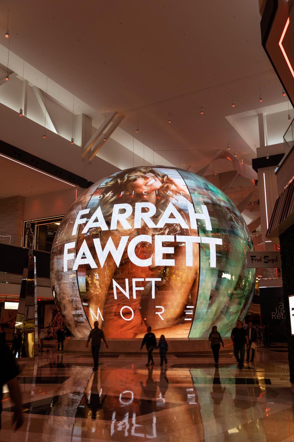 An NFT of Farrah Fawcett on display at Resorts World Las Vegas.