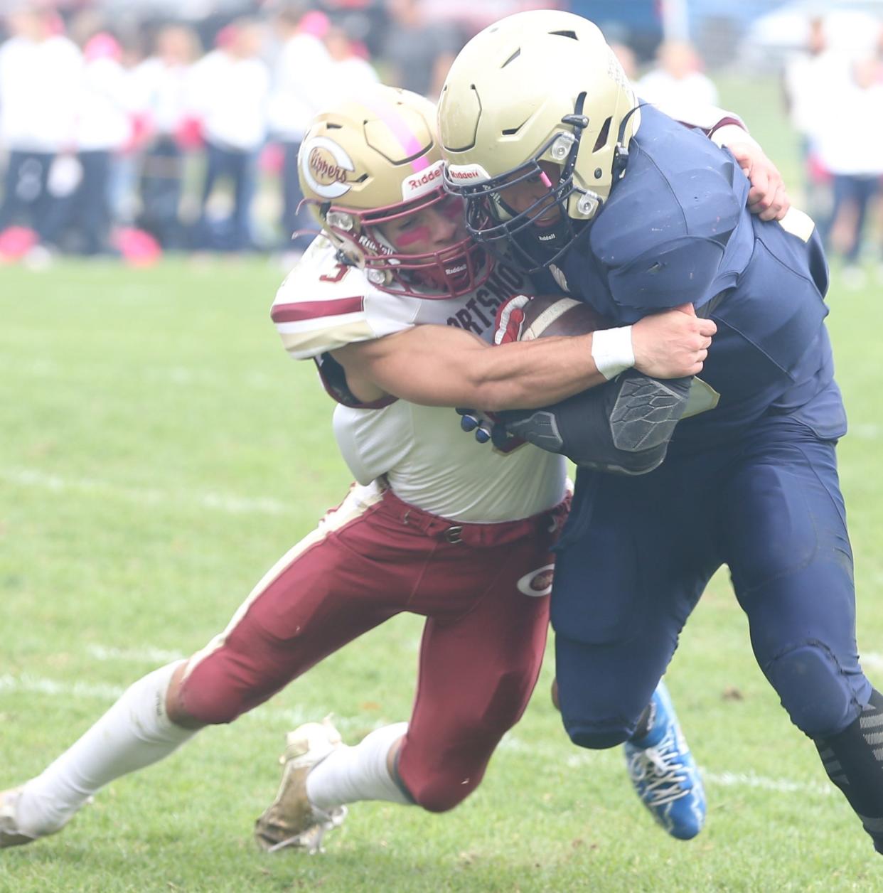 Portsmouth High School's Dom Buono (3) had 11 tackles and an interception in the regular-season win over Windham.