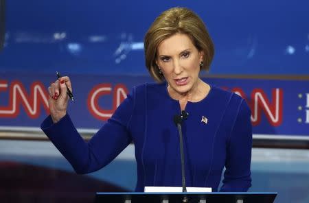 Republican presidential candidate and former Hewlett Packard CEO Carly Fiorina speaks during the second official Republican presidential candidates debate of the 2016 U.S. presidential campaign at the Ronald Reagan Presidential Library in Simi Valley, California, United States, September 16, 2015. REUTERS/Lucy Nicholson