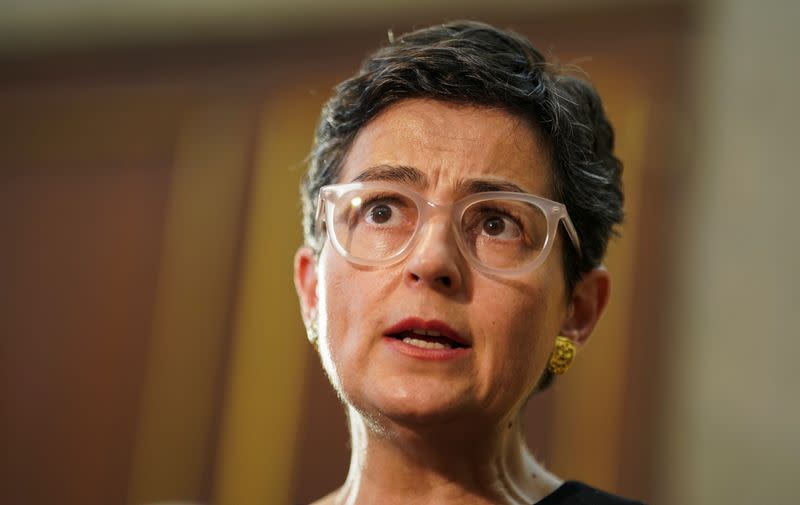 Spain's Minister of Foreign Affairs Arancha Gonzalez Laya speaks during an interview with Reuters at the Ministry of Foreign Affairs in Madrid