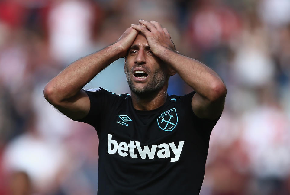 West Ham defender Pablo Zabaleta cannot believe what is he seeing