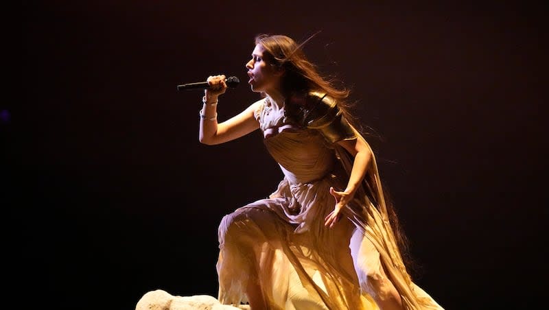 alyona alyona & Jerry Heil of Ukraine perform the song "Teresa & Maria" during the dress rehearsal for the final at the Eurovision Song Contest in Malmo, Sweden, Friday, May 10, 2024.