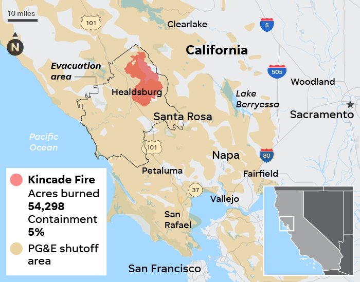 SOURCE fire.ca.gov, as of Oct. 27; Pacific Gas & Electric; maps4news.com/©HERE