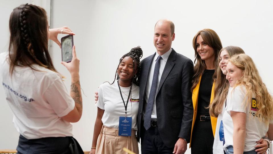 Prince William and Princess Kate pose for a photo whilst hosting a forum to mark World Mental Health Day at Factory Works