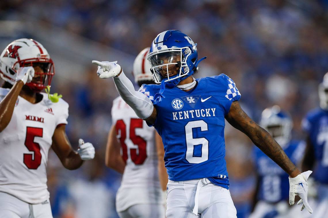 Kentucky wide receiver Dane Key (6) is one of five true freshmen who have played key roles for UK so far in 2022.
