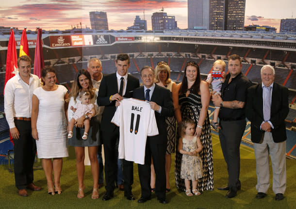 Gareth Bale stands with his family at the VIP box in Madrid.